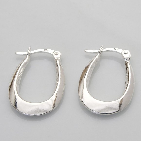 Real Sterling Silver Thick Chunky Hoop Earrings Stamped 925, Oval Hinged Hoops - Picture 1 of 4
